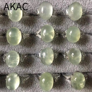 Natural Green Prehnite Adjustable Copper Ring