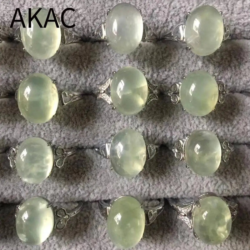 Natural Green Prehnite Adjustable Copper Ring