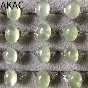 Natural Green Prehnite Adjustable Copper Ring