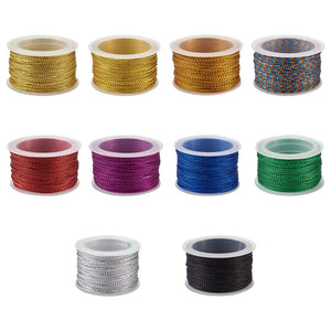10 Nylon Metallic Cords for Jewelry Making Mixed 1mm 20m/Roll, 10 colors