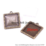 Square Antique Bronze Pendant Blanks with Glass Cabochons