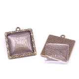 Square Antique Bronze Pendant Blanks with Glass Cabochons