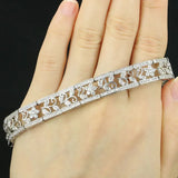 10x10mm Sapphire Hollow CZ Women Wedding Silver Bracelet 7-9.0in