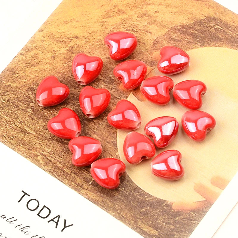 10x10mm Heart Shape Ceramic Beads 2mm Hole Spacer Porcelain DIY Jewelry Making