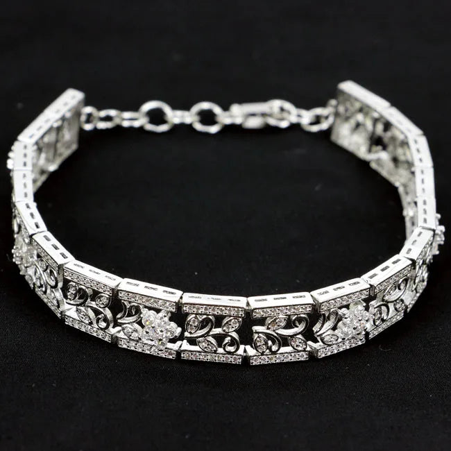Sapphire Women Wedding Engagement Silver Bracelet 7.0-9.0inch