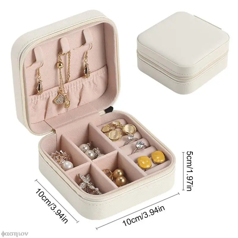 Portable Jewelry Box PU Leather Necklace Earring Holder Display Organizer