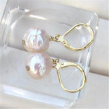 10x11mm Sea Baroque Rose Pearl Earrings 14K Real Earbob Jewelry Women Gift