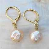 10x11mm Sea Baroque Rose Pearl Earrings 14K Real Earbob Jewelry Women Gift