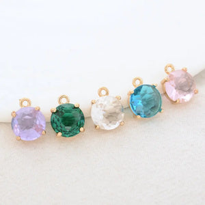 14K Brass/Glass Square Charms Pendants DIY Jewelry