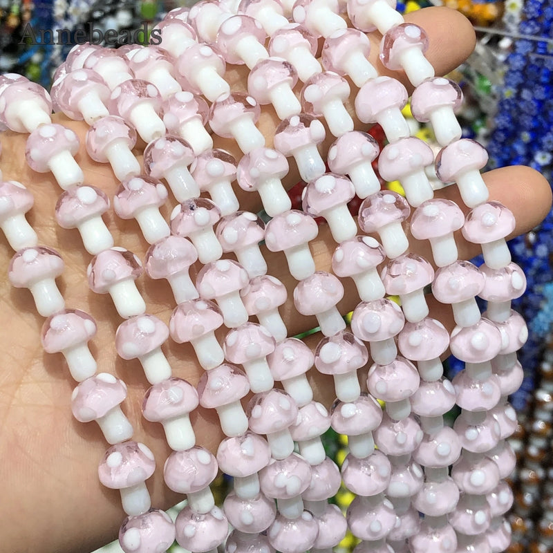 10x13mm Pink Mushroom Lampwork Glass Beads for DIY Jewelry Making