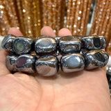 10x14-16mm Natural Terahertz Beads Bracelet Silver Bangle for Women & Men