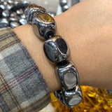 10x14-16mm Natural Terahertz Beads Bracelet Silver Bangle for Women & Men