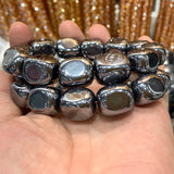 10x14-16mm Natural Terahertz Beads Bracelet Silver Bangle for Women & Men