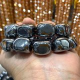 10x14-16mm Natural Terahertz Beads Bracelet Silver Bangle for Women & Men