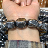 10x14-16mm Natural Terahertz Beads Bracelet Silver Bangle for Women & Men