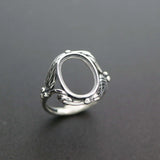 10x14MM Oval Bezel 925 Silver Leaf Adjustable Ring Settings