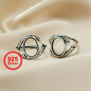 10x14MM Oval Bezel 925 Silver Leaf Adjustable Ring Settings