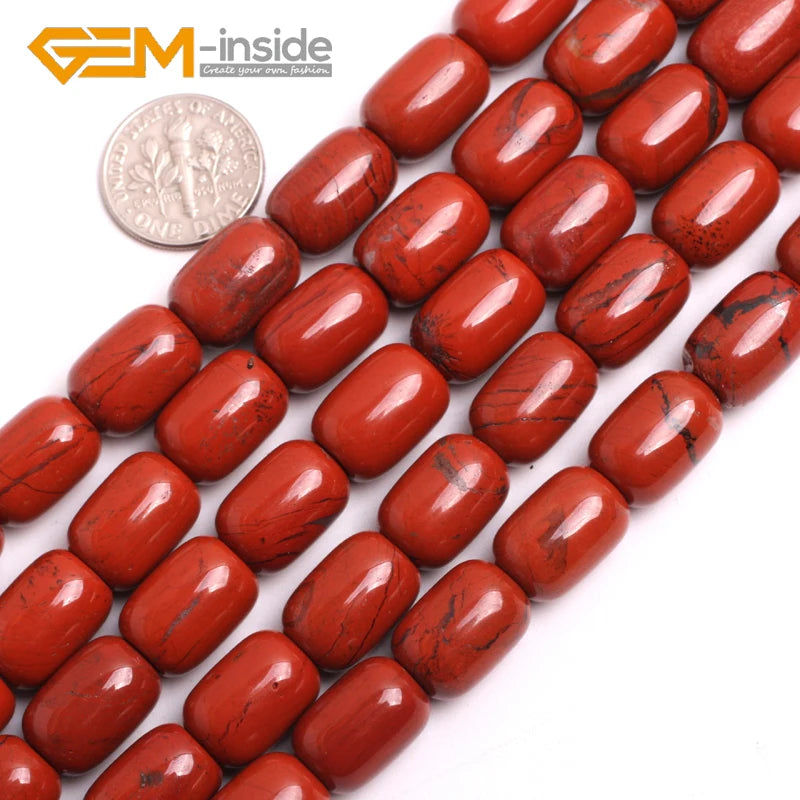 Column Shape Red Jasper Beads 15" Strand