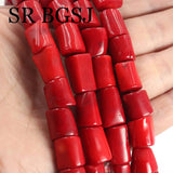 10x14mm Red Coral Freeform Column Beads 15inch
