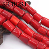 10x14mm Red Coral Freeform Column Beads 15inch