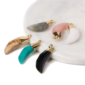 Labradorite Quartz Stone Pendant Moon Tooth Pendants Charm Making