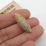 10x30mm CZ Micro Pave Hollow Rice Metal Beads