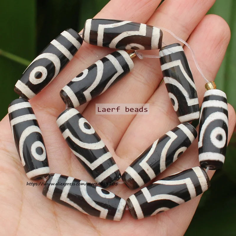 10pcs 10x30mm Dzi Agate Beads Variety Patterns Jewelry Making Wholesale