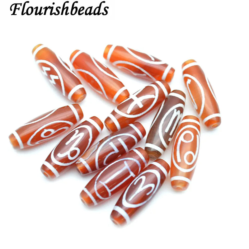 10x30mm Red Agate Constellation Veins Stone DZI Loose Beads