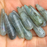 10x30mm Water Drop Gray Labradorite Natural Stone Beads