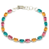 Pink Tourmaline Citrine Emerald Silver Bracelet 7.5-8.5inch