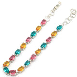 Pink Tourmaline Citrine Emerald Silver Bracelet 7.5-8.5inch