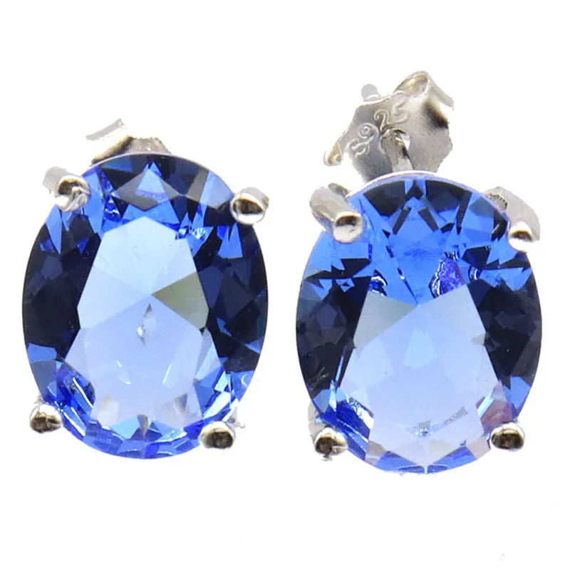 10x8mm Tanzanite Pink Tourmaline Silver Earrings