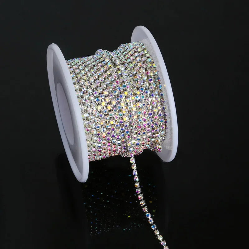 10yds Silver Crystal AB SS6 Rhinestone Chain, DIY Beauty Accessories