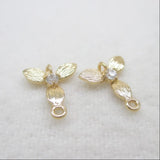 10Pcs Two Hole Flower 24 Plated Copper Zircon Beads Charms