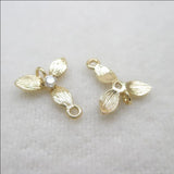 10Pcs Two Hole Flower 24 Plated Copper Zircon Beads Charms