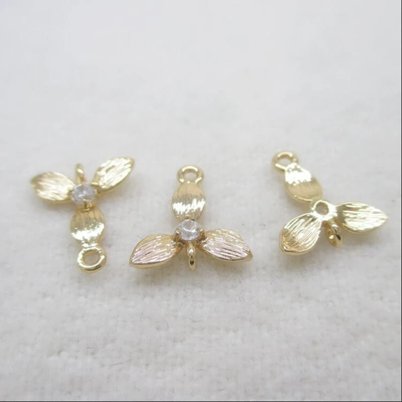 10Pcs Two Hole Flower 24 Plated Copper Zircon Beads Charms