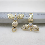 10Pcs Two Hole Flower 24 Plated Copper Zircon Beads Charms