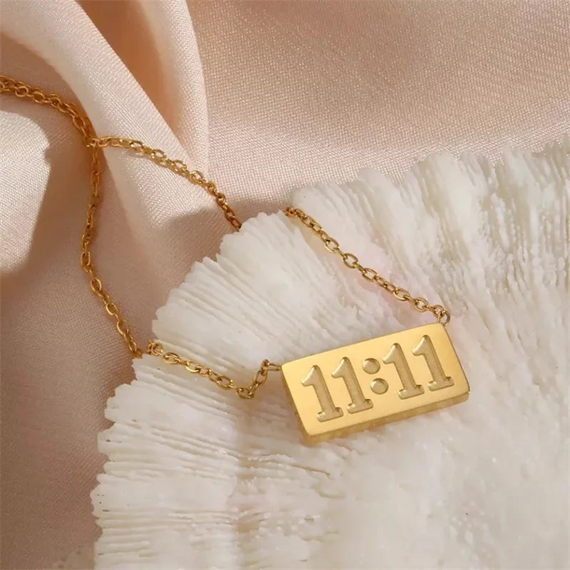 11:11 Angel Number Necklace 18k Plated Rectangle Pendant Dainty Jewelry