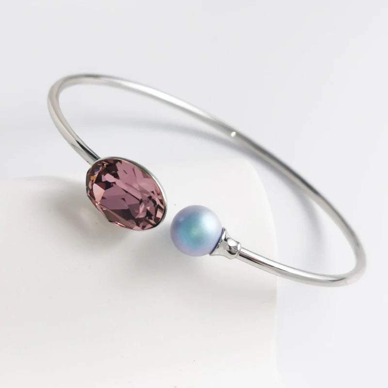 Cuff Bangles for Women Oval Austrian Crystal Open Bangles