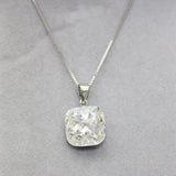 Square Pendant Necklace with Austria Crystal 925 Silver Box Chain