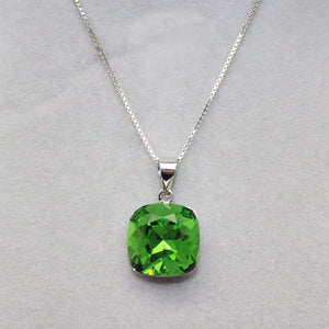 Square Pendant Necklace with Austria Crystal 925 Silver Box Chain