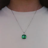 Square Pendant Necklace with Austria Crystal 925 Silver Box Chain