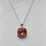Square Pendant Necklace with Austria Crystal 925 Silver Box Chain