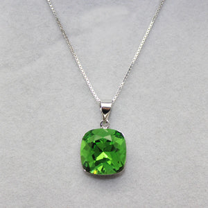 Square Pendant Necklace with Austria Crystal 925 Silver Box Chain