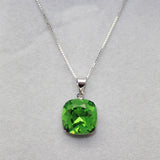 Square Pendant Necklace with Austria Crystal 925 Silver Box Chain