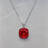 Square Pendant Necklace with Austria Crystal 925 Silver Box Chain