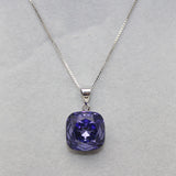 Square Pendant Necklace with Austria Crystal 925 Silver Box Chain