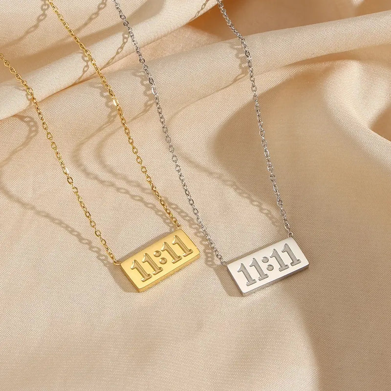 11:11 Rectangle Pendant 18K Plate Necklace Stainless Steel