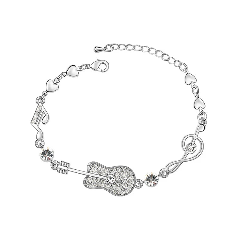 Music Note & Guitar Hand Jewelry Bracelet with Austrian Crystal