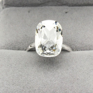 Adjustable Silver Plated Crystal Ring for Women - Rectangle Bijoux Gift